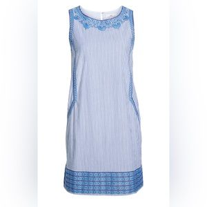Vineyard Vines blue white striped embroidered dress -preppy seersucker